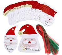 MonQi 100pcs Super Cute "From Santa" Christmas Gift Tags with 100 Red and Green Ribbons, Christmas Paper Labels for Christmas Gift Decoration for Children