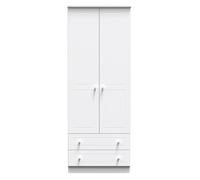 Monroe Ready Assembled Wardrobe with 2 Doors and 2 Drawers - White Matt / White - Welcome Furniture | TJ Hughes