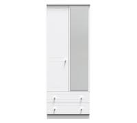 Monroe Ready Assembled Wardrobe with 2 Doors and 2 Drawers with Mirror - White Matt / White - Welcome Furniture | TJ Hughes