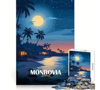 Monrovia, Liberia Beach at Night Teenagers 1000 Piece Jigsaw Puzzle Cognitive Recall Peaceful Recreation Sharp Cut size 50x75cm