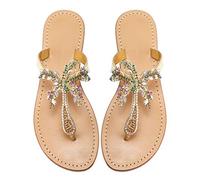 Monrovia Women's Rhinestone Jeweled Flat Beach Wedding Summer Sandals Gold Rhinestone Jeweled Sandals for Women Bling Jelly Flat Sparkly Sandals Dress Dressy Flip Flops gold Size: 6.5 UK