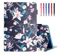 MonsDirect Case for iPad (A16) 11th Generation 11 Inch 2025 / iPad 10th Generation 10.9 Inch 2022, Slim Suede TPU Inner Cover with Stand, with Smart Auto Wake/Sleep & Pencil Holder, Navy Blue Lily