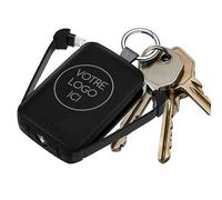 Monsieur-Trendy Customisable Ultra-Compact Backup Battery with Built-In USB-C and Lightning Cables, LED Torch, 4000 mAh, White (Black)