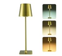 Monsing Rechargeable Cordless Table Lamp, Portable LED Desk Light Touch Lamp with 3-Color Dimming,Battery Operated, Waterproof Suitable for Outdoor, Garden, Restaurant, Camping (Gold)