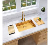 MONSINTA ADA Workstation 27 Inchs Undermount 16 Gauge Stainless Steel Single Bowl Kitchen Sink with Accessories, ADA-Compliant Sink, Gold Color 27" x 18" x 6"