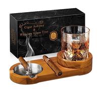 Monsiter Cigar Ashtrays, Whiskey Glass Tray and Cigar Holder for Indoor Outdoor, Wooden Ash Tray Detachable Ashtray for Cigarettes, Cigar Accessories Decor for Home Office Cigar Gifts for Men, Father