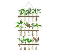 Monsiter QE 3 Tier Large Propagation Stations Wall Hanging Plant Terrarium with Wooden Stand, Retro Propagation Test Tube for Hydroponic Plants Cutting Flower, Propagator Home Office Patio Decor Gifts