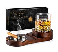 Monsiter QE Cigar Ashtrays, Whiskey Glass Tray and Cigar Holder for Indoor Outdoor, Wooden Ash Tray Detachable Ashtray for Cigarettes, Cigar Accessories Decor for Home Office Cigar Gifts for Men