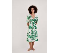 Monsoon Abstract Palm Print Tie Front Midi Dress In Green Green S