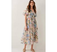 Monsoon Agnes Floral Puff Sleeve Midi Dress Pink Pink 10
