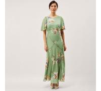 Monsoon Amber Flutter Sleeve Printed Midaxi Dress GREEN SIZE 10