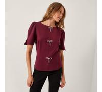 Monsoon Brooke Bow Ponte Top BURGUNDY SIZE 10