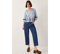 Monsoon Cara Embroidered Stripe Blouse Blue Blue