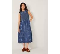 Monsoon Cecily Floral Smocked Denim Midi Dress Blue Blue XL