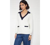 Monsoon Women's Clara V-Neck Collared Jumper Ivory | Size: Small Monsoon Ivory S