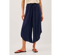 Monsoon Drawstring Wide Leg Cropped Trousers Navy