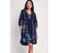 Monsoon Eden Embroidered Dress Navy