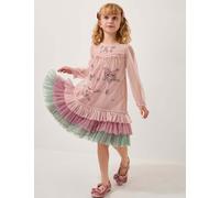 Monsoon Embellished Heart Long Sleeve Dress (3-13 Yrs) Blue Mix