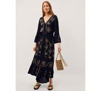 Monsoon Embroidered Tiered Beach Cover Up Kaftan Black