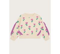 Monsoon Female Pure Cotton Floral Frill Sweatshirt (3-13 Yrs) - 7-8 Y - Pink Mix, Pink Mix