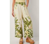 Monsoon Women's Fleur Floral Wide Leg Trousers Cream | Size: 18