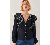 Monsoon Freya Frill Jersey Blouse Black Black M