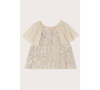 Monsoon Girl's Adele Flutter Sleeve Sequin Top Natural in Ivory | Size: 3/4 Years