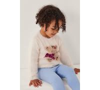 Monsoon Girl's Baby Bear Fuzzy Knit Jumper Ivory | Size: 3/6 m
