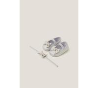 Monsoon Girl's Baby Bow Glitter Booties & Headband Set Silver | Size: 0/3 m