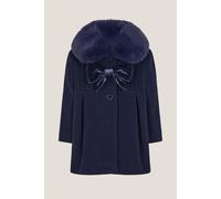 Monsoon Girl's Baby Fluffy Collar Bow Coat in Blue | Size: 3/6 m