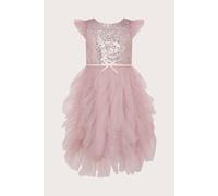 Monsoon Girl's Isabella Sequin Ruffle Dress in Purple | Size: 7 Years
