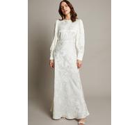 Monsoon Women's Grace Long Sleeve Satin Wedding Dress Ivory | Size: 14 Monsoon Ivory 14