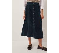 Monsoon Jamie Button Corduroy Midi Skirt Blue Blue