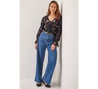 Monsoon Laila Sheer Embroidered Collar Blouse Black Black S