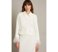 Monsoon Women's Luisa Feather Cuff Wedding Jacket Ivory | Size: 14 Monsoon Ivory 14
