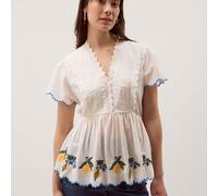 Monsoon Luna Lemon Embroidery Jersey Top IVORY 2XL