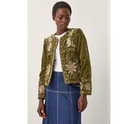 Monsoon Magda Floral Embroidered Velvet Jacket Green Green