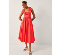 Monsoon Maria Ruffle Midi Dress Coral M
