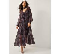 Monsoon Paisley Square Neck Midi Tiered Dress Purple