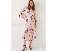 Monsoon Pelia Floral Satin Ruffle Midi Dress Pink Pink 8