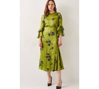 Monsoon Pelia Satin Ruffle Midi Dress Green In Light Green Light Green 12