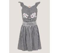 Monsoon Pure Cotton Gingham Floral Embroidery Dress (7-15 Yrs) Black Mix