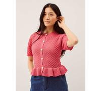 Monsoon Ruffle Knit Textured Button Front Cardigan Pink