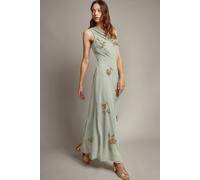 Monsoon Sarah Embellished Cowl Neck Maxi Dress Green Green 18