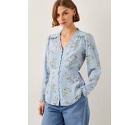 Monsoon Sarah Floral Button Blouse Blue Blue 20