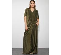 Monsoon Women's Shay Rib Velour Wide Leg Trousers Green | Size: XL Monsoon Green XL