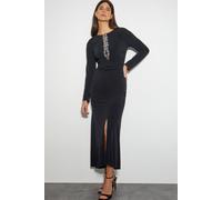 Monsoon Tess Embellished Trim Jersey Dress Black Black