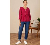 Monsoon Textured Button Through Top Red