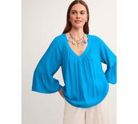 Monsoon Textured V-Neck Flute Sleeve Popover Blouse Teal