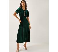 Monsoon Velvet Embellished Midi Tea Dress Dark Green